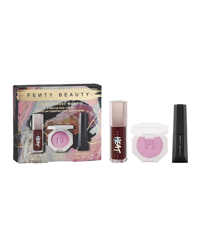 Fenty Beauty Fenty's Most Want'D 3-Piece Lip, Face + Eye Kit Dodaq Parıldadıcı, Xaylayter, Tuş Dəsti